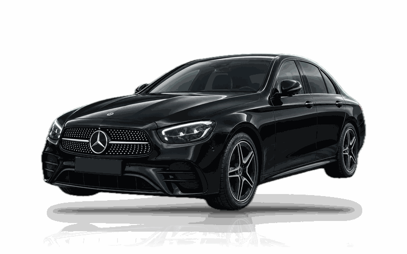 Black Mercedes-Benz E-Class of our fleet, front three-quarter view