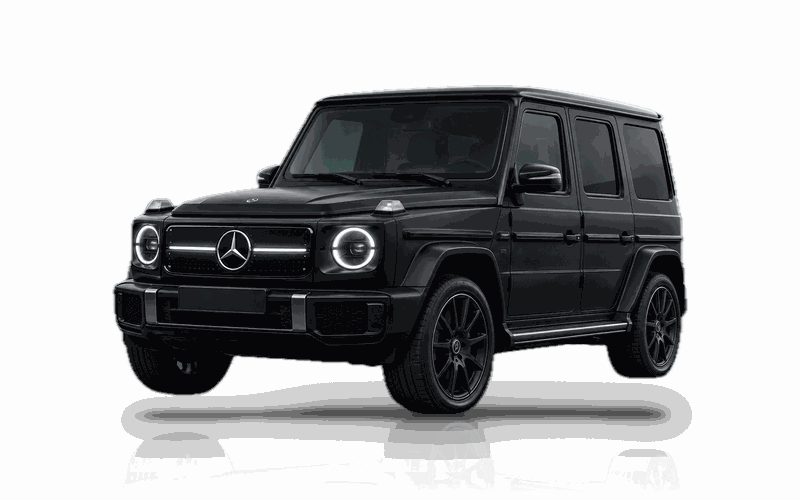 Matte black Mercedes-Benz G 580, front three-quarter view