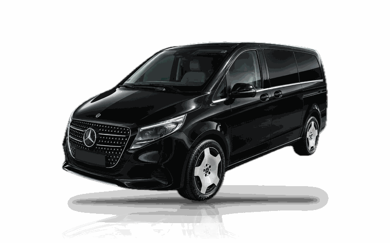 Black Mercedes-Benz V-Class of our fleet, front three-quarter view