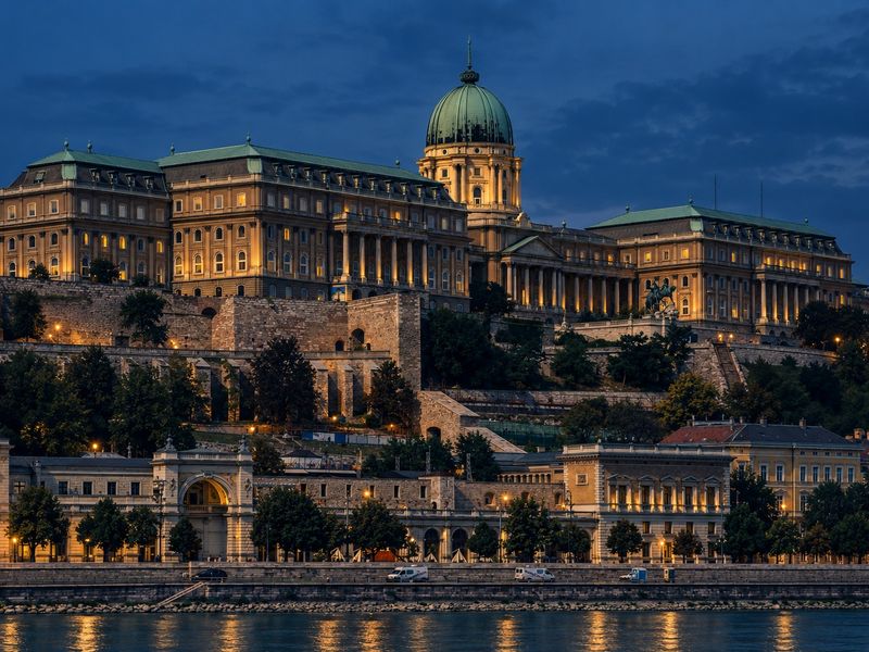 Buda Castle above the Danube at dusk
