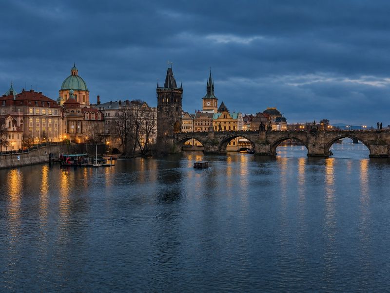 Charles Bridge in Prague at dusk